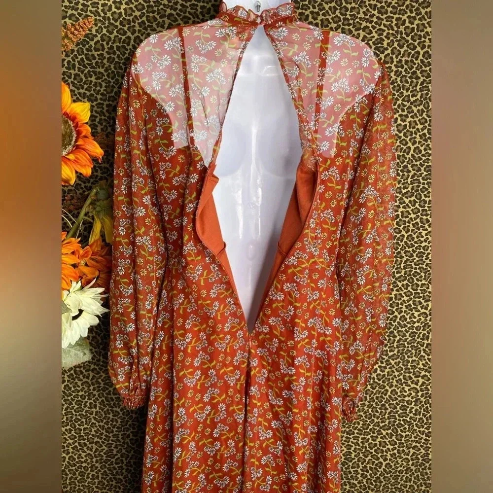 🦋B2G1🦋UNIQUE VINTAGE Rust Brown Leona Swing Dress NWOT | MEDIUM | - Picture 8 of 11